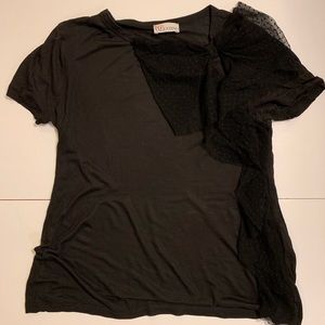 RED Valentino Black Lace Dot Bow Ruffle Shirt